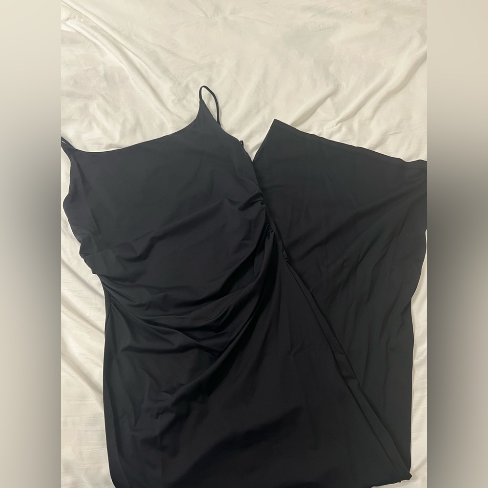 Zara Black Asymmetrical Ruched Slip Dress